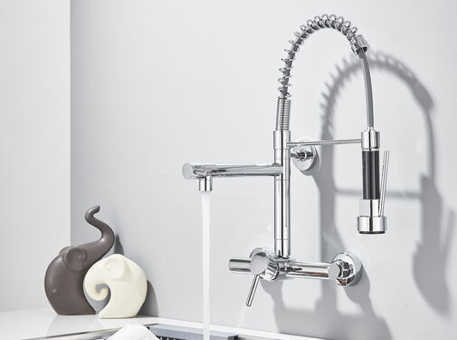 VALISA Horeca spoel wand keuken kraan met muur beugel chroom