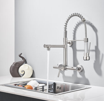 VALISA Horeca spoel wand keuken kraan met muur beugel RVS look