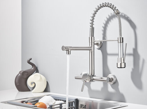 VALISA Horeca spoel wand keuken kraan met muur beugel RVS look
