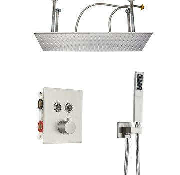 VALISA Plafond regendouche 80x40cm met 2-Weg inbouwkraan thermostaat kraan en handdouche geborsteld nikkel