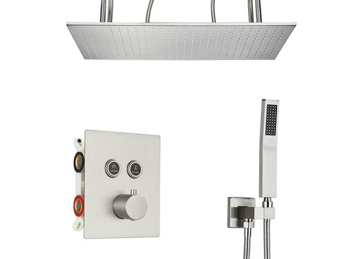 VALISA Plafond regendouche 80x40cm met 2-Weg inbouwkraan thermostaat kraan en handdouche geborsteld nikkel