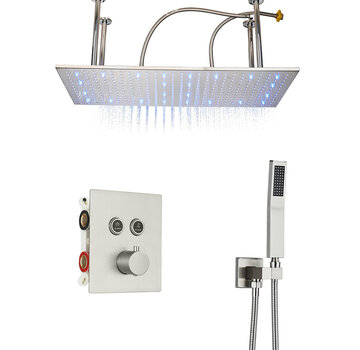 VALISA Plafond LED regendouche 80x40cm met 2-Weg inbouwkraan thermostaat kraan en handdouche geborsteld nikkel