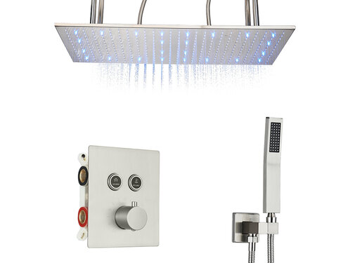 VALISA Plafond LED regendouche 80x40cm met 2-Weg inbouwkraan thermostaat kraan en handdouche geborsteld nikkel