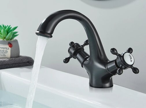 VALISA Wastafel kraan gekruiste handvatten zwart brons