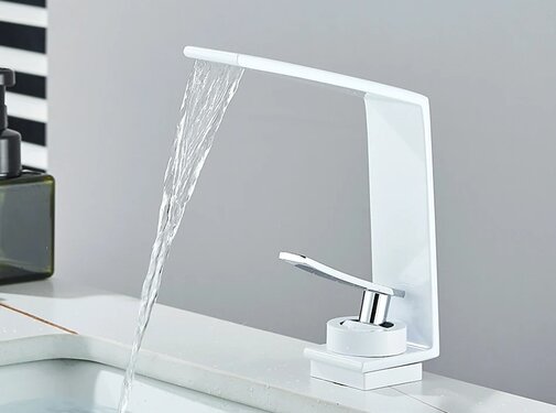 VALISA Design wastafel waterval kraan met smalle hoge uitloop wit