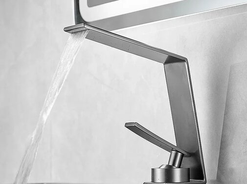 VALISA Design wastafel waterval kraan met smalle hoge uitloop gun metal