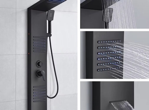 VALISA Volledig zwart douche paneel mengkraan met LED verlichting