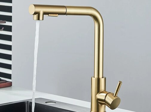 VALISA Keukenkraan met uit uittrekbare spoelkop met twee standen geborsteld goud