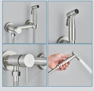 VALISA Bidet handdouche mengkraan met rond bidet handdouche geborsteld nikkel