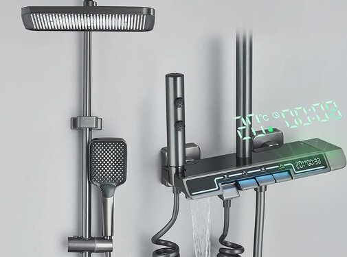 VALISA Gun metal 4-weg regendoucheset met digitaal display watervalbaduitloop en bidet