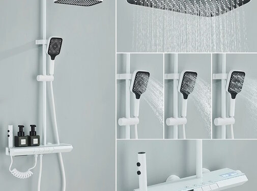 VALISA 4-weg regendoucheset met digitaal temperatuurdisplay, watervalbaduitloop en bidet wit