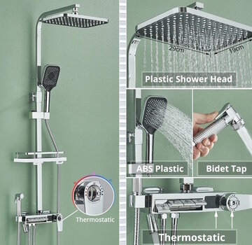 VALISA Chroom 4-weg thermostaat regendouche set met drukknoppen, waterval baduitloop, bidet en digitaal display | Type B