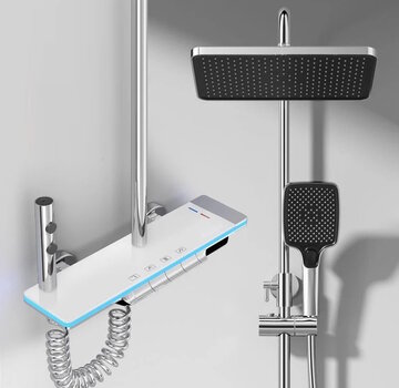 VALISA Luxe modern design thermostaat douche set met digitaal display wit met chroom