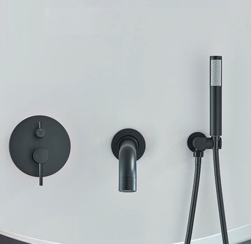 VALISA Rond design badkamer 2-weg mengkraan met bad uitloop en hand douche set mat zwart