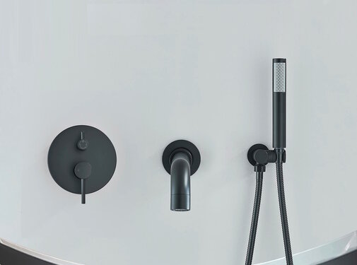 VALISA Rond design badkamer 2-weg mengkraan met bad uitloop en hand douche set mat zwart