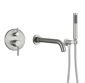 VALISA Rond design badkamer 2-weg mengkraan met bad uitloop en hand douche set geborsteld nikkel