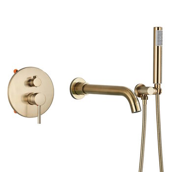 VALISA Rond design badkamer 2-weg mengkraan met bad uitloop en hand douche set geborsteld goud