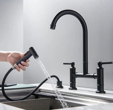 VALISA Keuken brugkraan met draaibare uitloop en hand spoel bidet zwart
