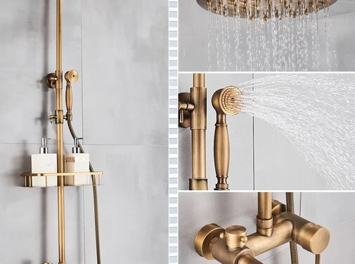 VALISA Antiek messing regenval douche set mengkraan met schapje