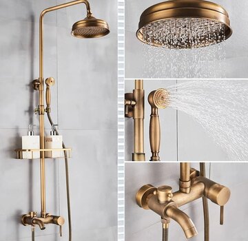 VALISA Antiek messing regenval mengkraan douche set met schapje