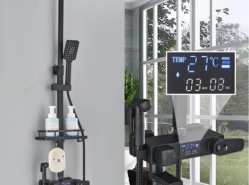 VALISA zwart 4-weg thermostaat regendouche set met hand douche en bidet en digitaal display | Type B