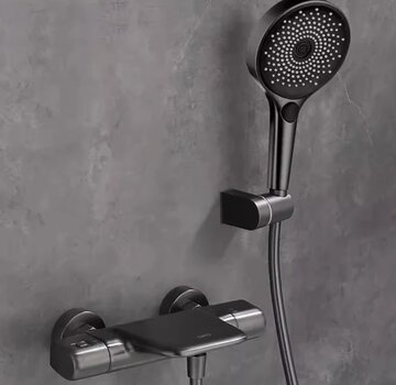 VALISA Thermostaat wand badkraan Set met waterval en luxe handdouche gun metal