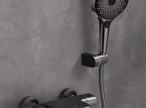 VALISA Thermostaat wand badkraan Set met waterval en luxe handdouche gun metal