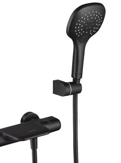 VALISA Thermostaat wand badkraan Set met waterval en luxe handdouche mat zwart