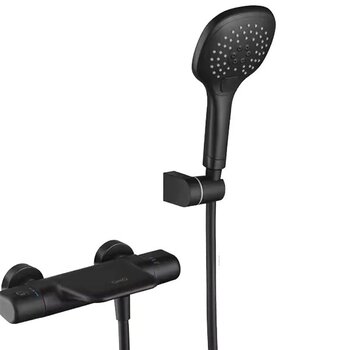 VALISA Thermostaat wand badkraan Set met waterval en luxe handdouche mat zwart