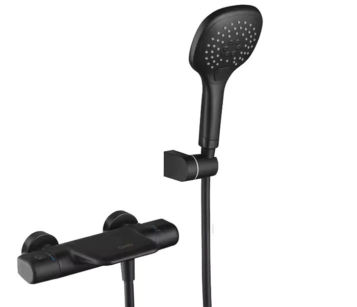 Shop nu deze Thermostaat wand badkraan Set met waterval en luxe handdouche mat zwart op Valisa.nl