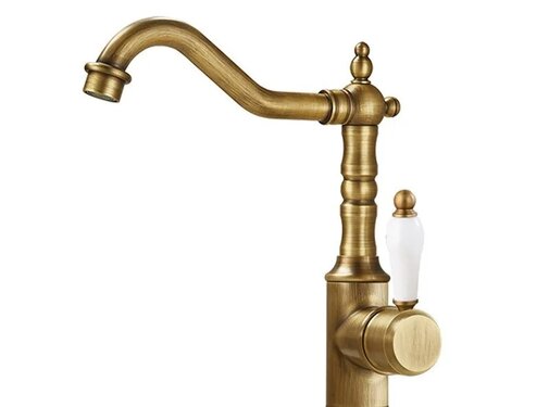 VALISA Robuuste nostalgische wastafelkraan met porseleinen hendel antiek laag