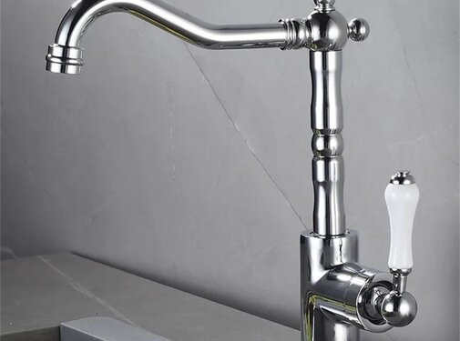 VALISA Robuuste antieke keukenkraan met porseleinen hendel chroom