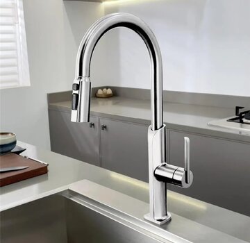 VALISA Modern design keukenkraan met uittrekbare spoelkop en twee standen chroom