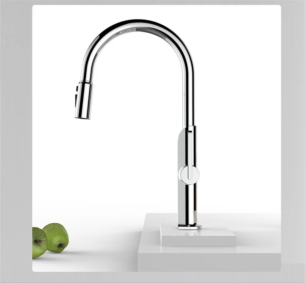 Shop nu deze Modern design keukenkraan met uittrekbare spoelkop en twee standen chroom op Valisa.nl