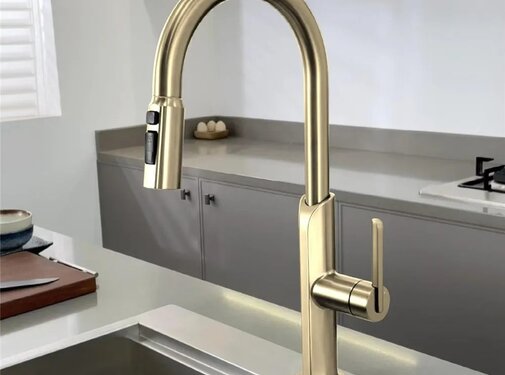 VALISA Modern design keukenkraan met uittrekbare spoelkop en twee standen geborsteld goud