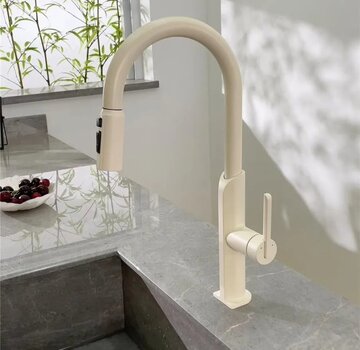 VALISA Modern design keukenkraan met uittrekbare spoelkop en twee standen geborsteld cream
