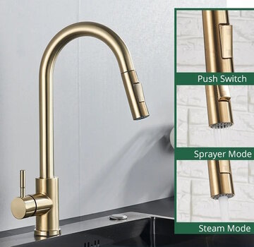 VALISA Geborsteld gouden kraan luxe messing pull down