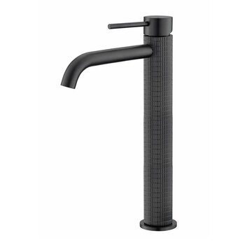 VALISA Wastafelkraan met modern ultra luxe design  geribbelde afwerking zwart hoog