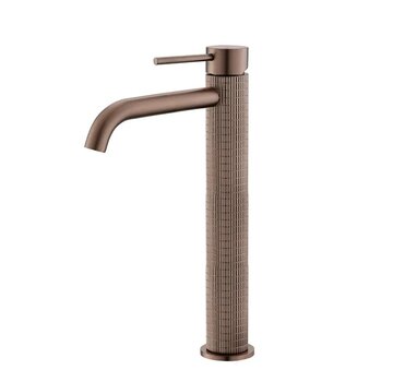 VALISA Wastafelkraan met modern ultra luxe design  geribbelde afwerking geborsteld roségoud hoog