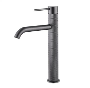 VALISA Wastafelkraan met modern ultra luxe design  geribbelde afwerking gun metal hoog