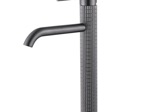 VALISA Wastafelkraan met modern ultra luxe design  geribbelde afwerking gun metal hoog