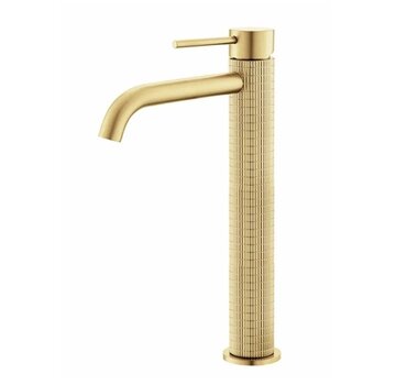 VALISA Wastafelkraan met modern ultra luxe design  geribbelde afwerking geborsteld goud hoog