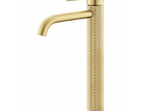 VALISA Wastafelkraan met modern ultra luxe design  geribbelde afwerking geborsteld goud hoog
