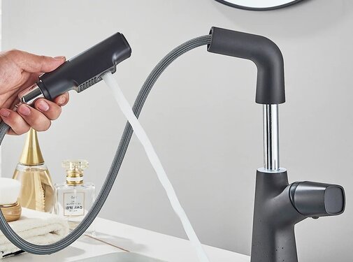 VALISA Luxe design uitschuifbare mengkraan met uitrekbare spoelkop 2 standen zwart