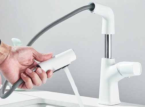 VALISA Luxe design uitschuifbare mengkraan met uitrekbare spoelkop 2 standen wit