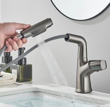 VALISA Luxe design uitschuifbare mengkraan met uitrekbare spoelkop 2 standen geborsteld gun metal