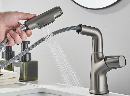 VALISA Luxe design uitschuifbare mengkraan met uitrekbare spoelkop 2 standen geborsteld gun metal