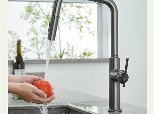 VALISA Hoge keuken mengkraan met modern design en uitrekbare spoelkop 3 standen gun metal