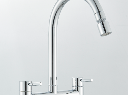 VALISA Moderne messing brugkraan met dubbele hendel en kantelbare uitloop chroom