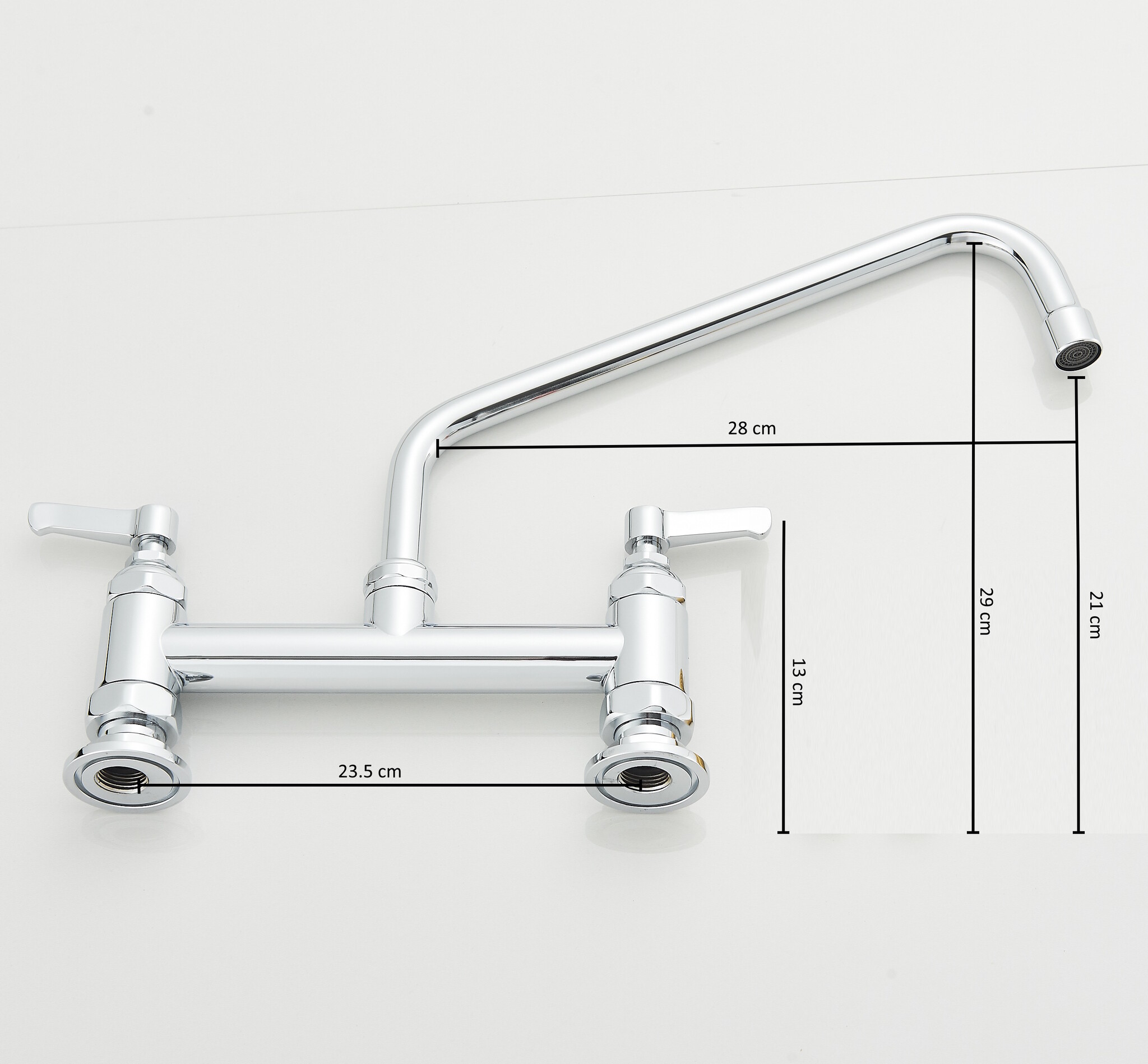 Shop nu deze Brugkraan 2-gats HOH 23.5cm met keramisch bovendeel hoge lange uitloop 2 hendels chroom op Valisa.nl